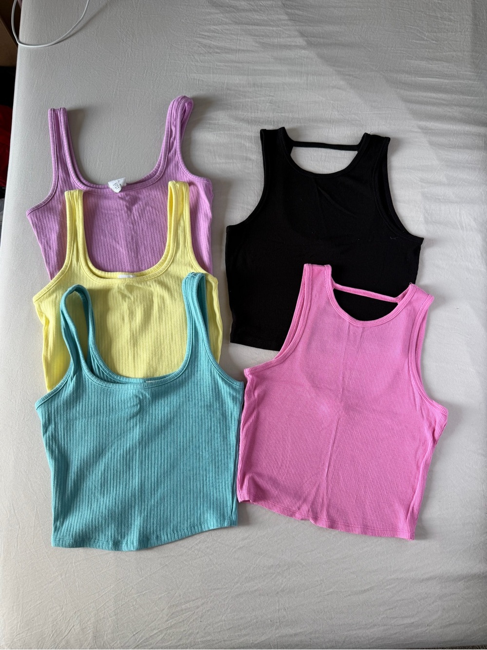 Tillys Crop top Lot of 5 - Pink, Black, Yellow, Aqua, Lilac